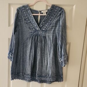 Rachel Zoe Denim Blue Embroidered Top